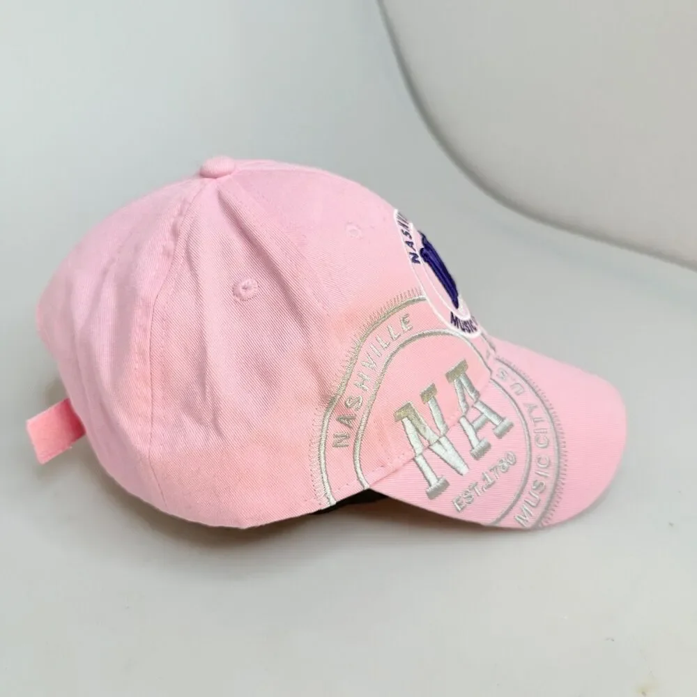 Nashville Music City USA Pink Hat Cap Adjustable Hook & Loop Strap OSFA